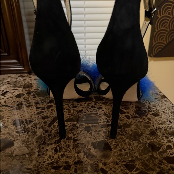 Jessica Simpson Black Heels with Blue Feathers Mixed suede details! - Picture 3 of 4